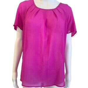 A.N.A. A New Approach Women's Size Small Blouse Pink Sheer Striped Tie Back